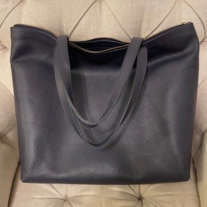Navy Cuyana Leather Classic Zipper Tote with Liner